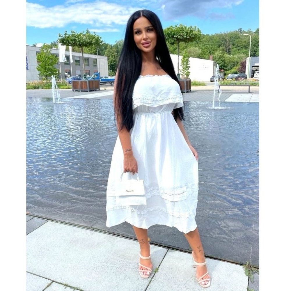 White Strapless Frill Detail Midi Dress - Picture 8 of 11